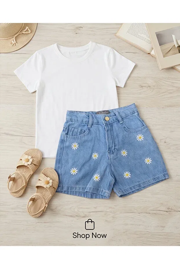 Детские шорты для девочек с принтом Basics Eleysa, Blue