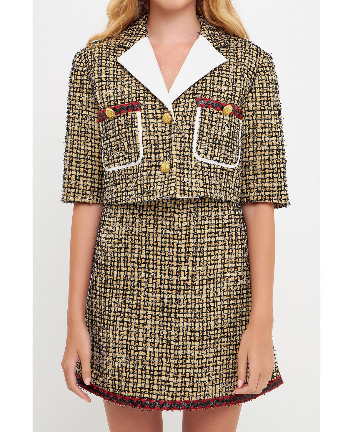 

Женский укороченный твидовый жакет English Factory, мульти