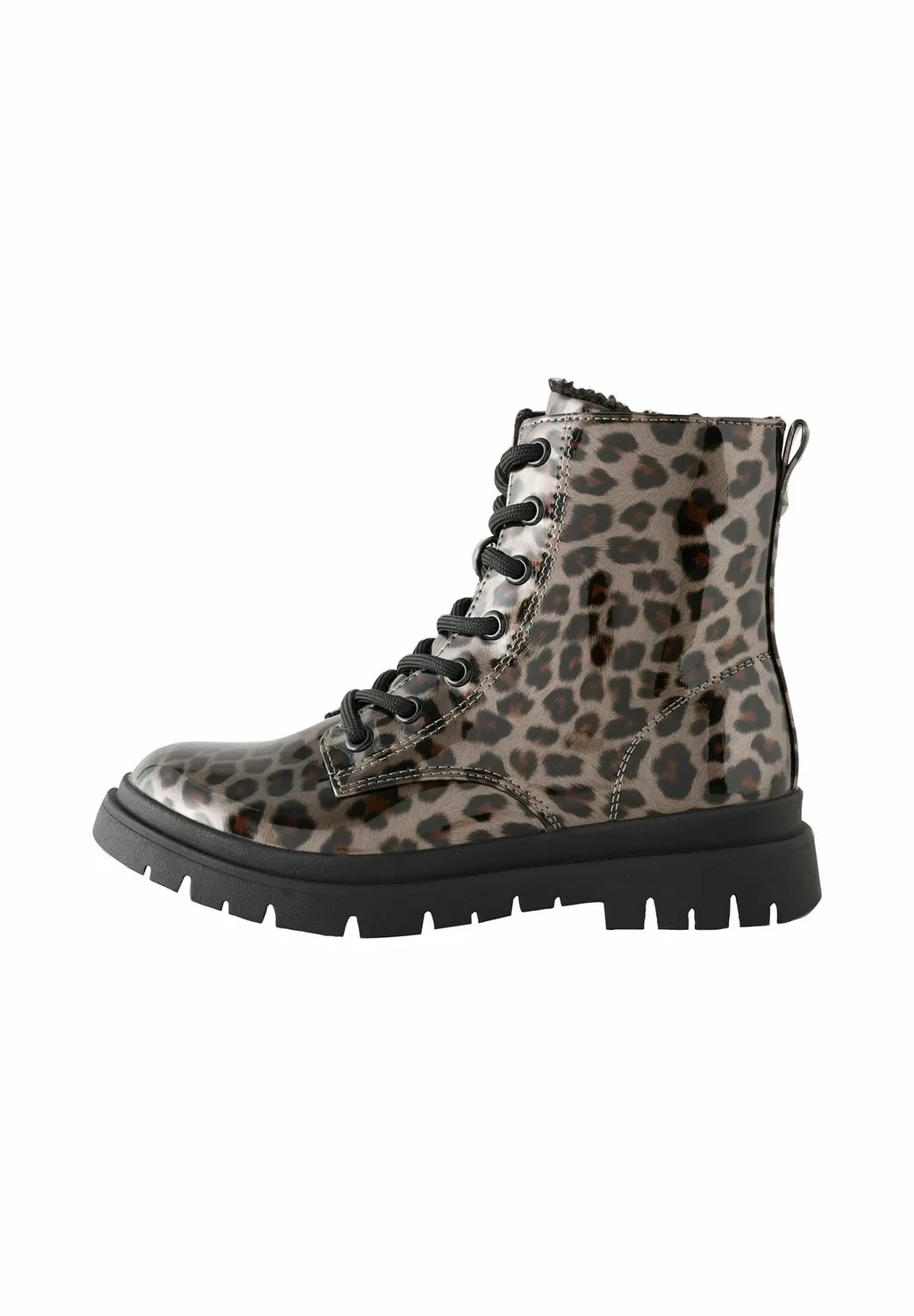 Теплые утепленные ботинки на шнуровке - ботильоны на шнуровке Next, Mink Brown Leopard Print