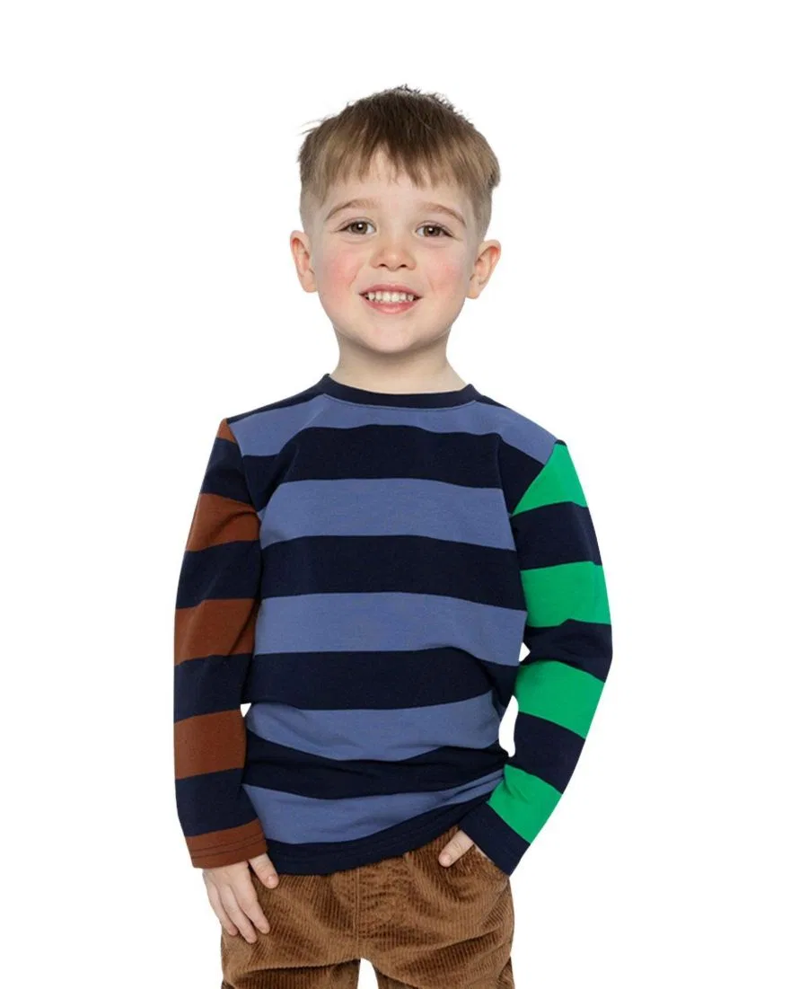Футболка с длинным рукавом и полосатым принтом Deux par Deux, Blue Green And Brown Stripes — фото 3
