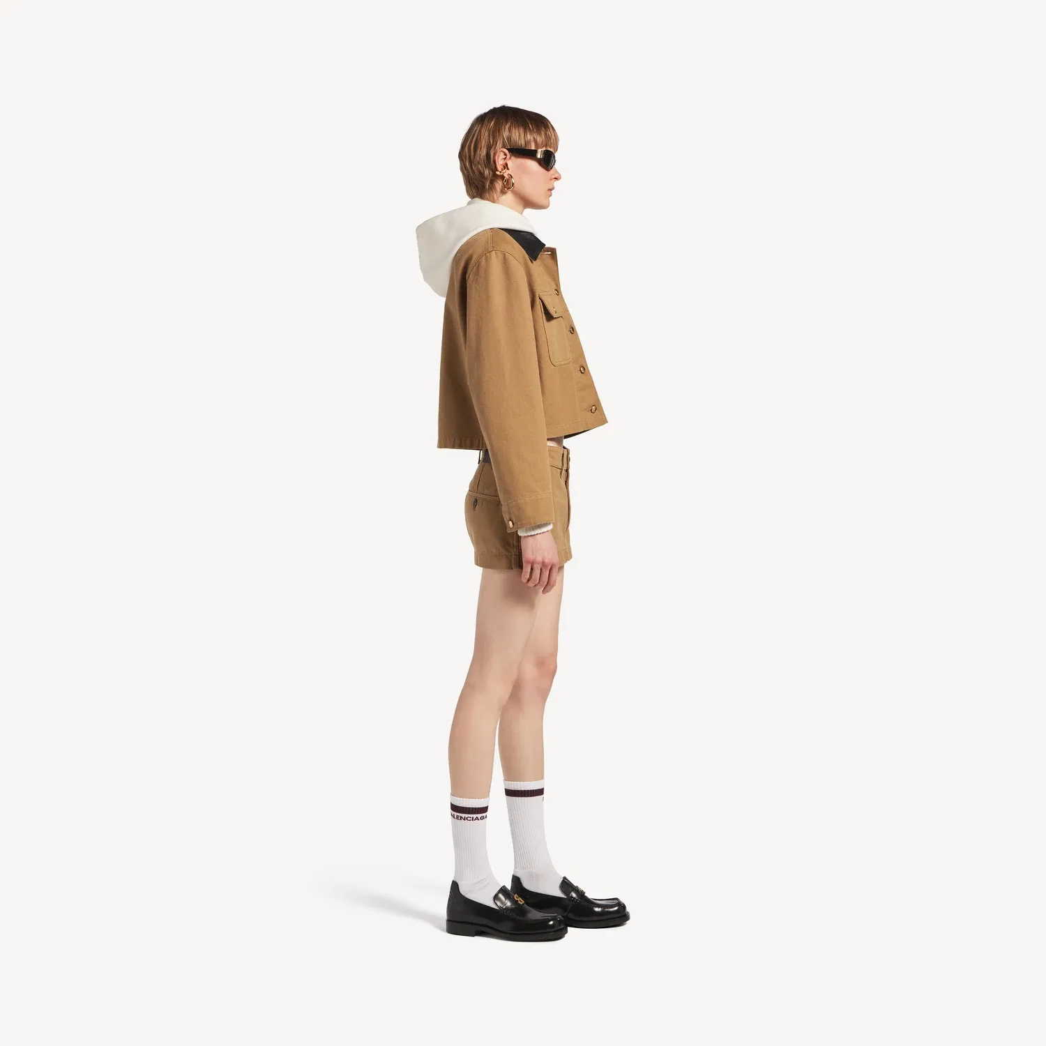 Женская укороченная рабочая куртка в бежевом цвете BALENCIAGA, бежевый — фото 3