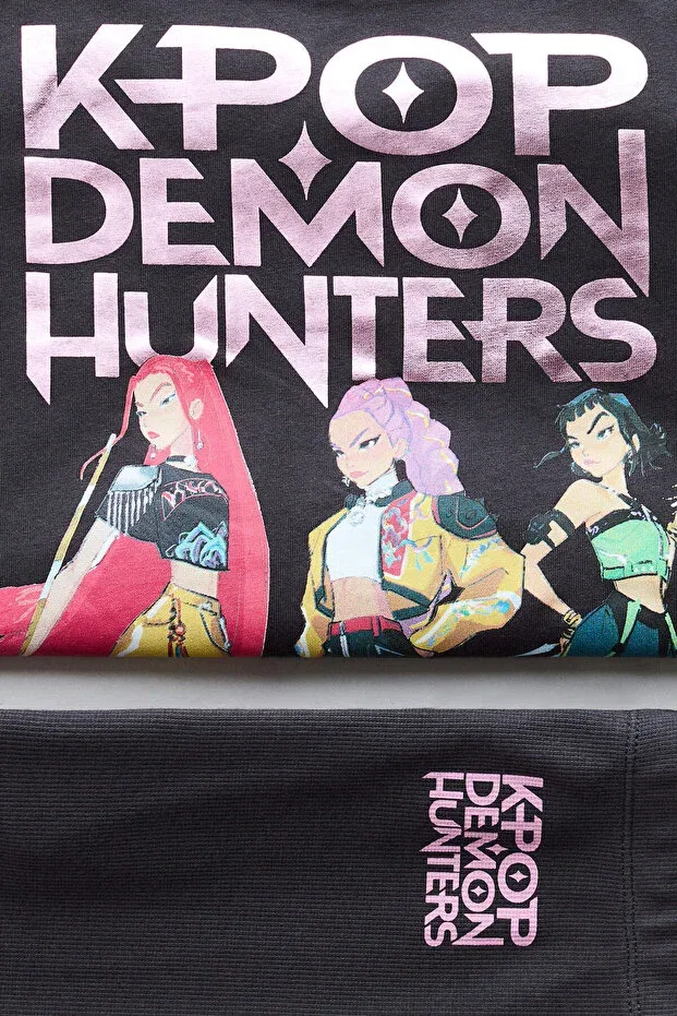 Детский комплект шорт для девочек с принтом Kpop Demon Hunters H&M, Dark Gray — фото 3