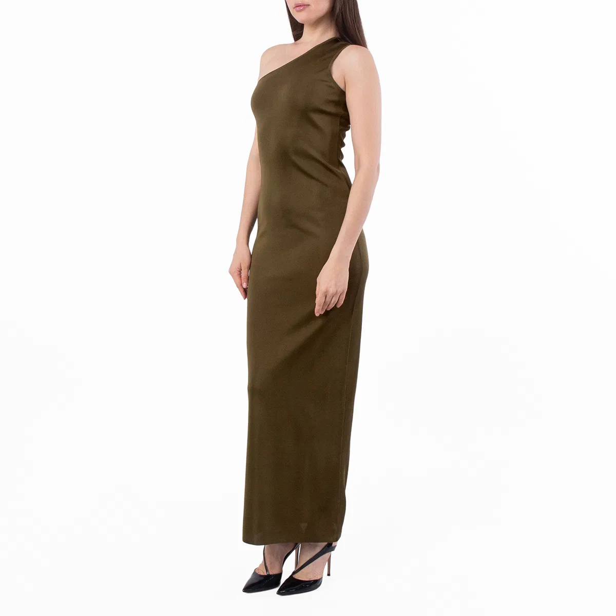 Платье макси без рукавов One-Shoulder Maxi Dress Saint Laurent, Green — фото 2