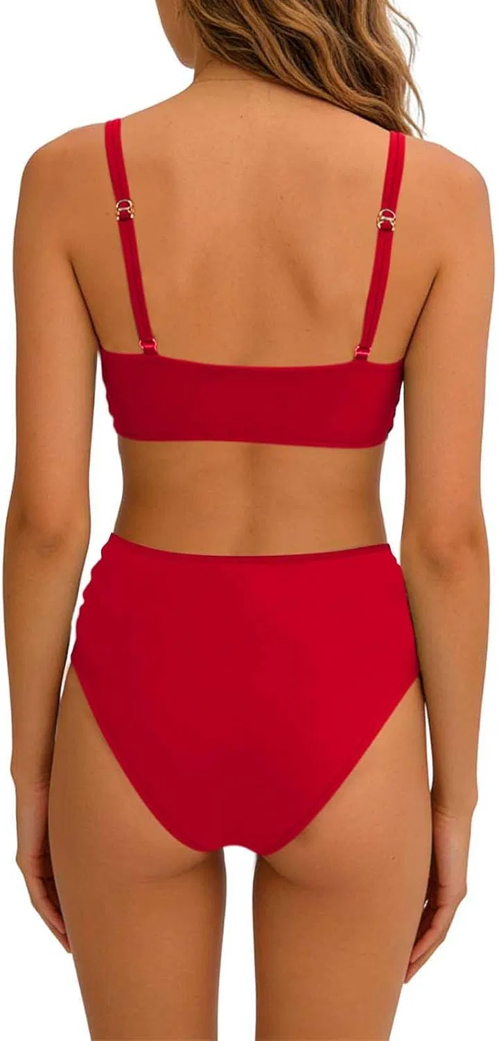 Женский бикини-комплект с завышенной талией Push-Up Twist Front, Red — фото 4