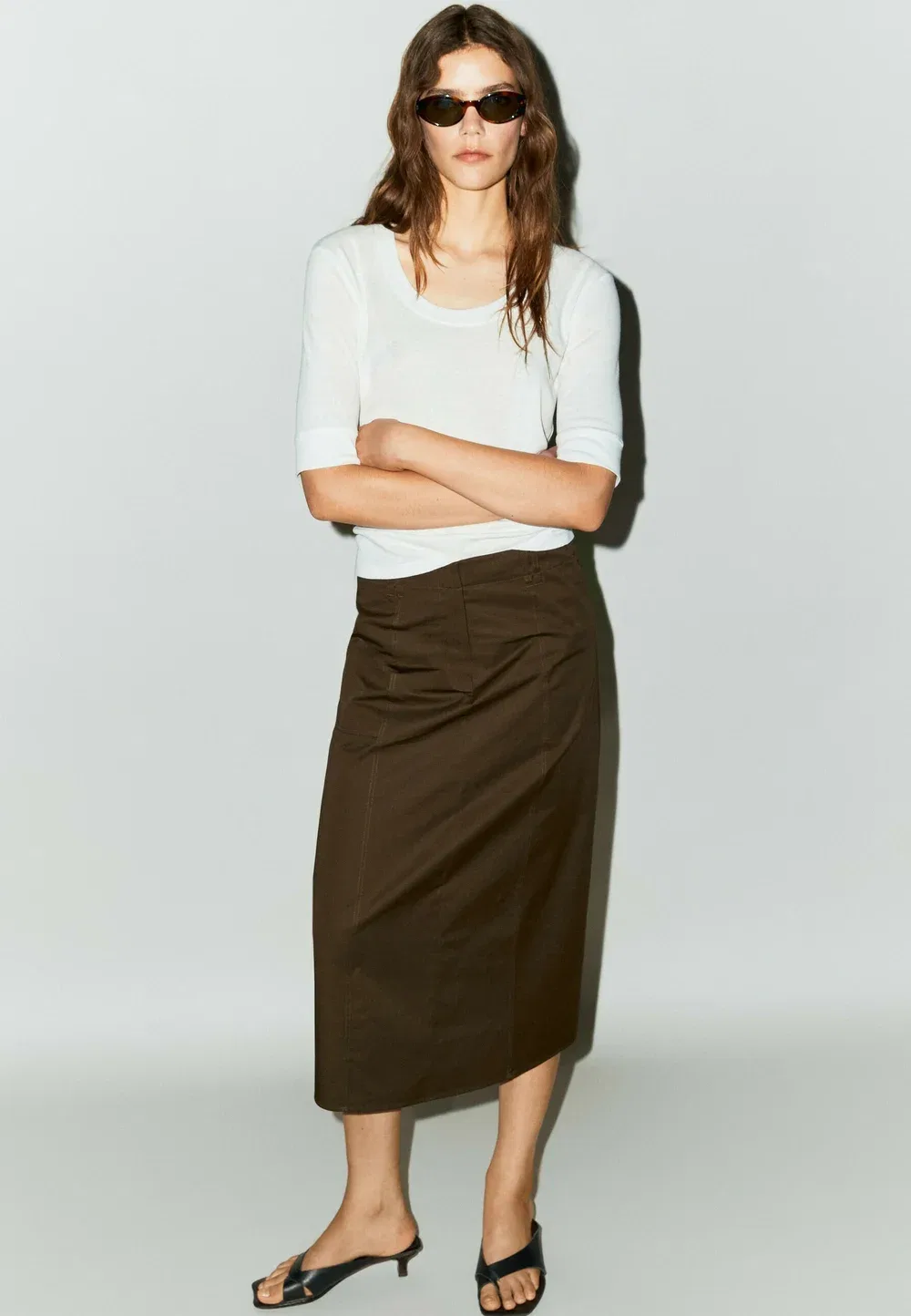 Юбка А-силуэта Massimo Dutti, Dark Brown — фото 2