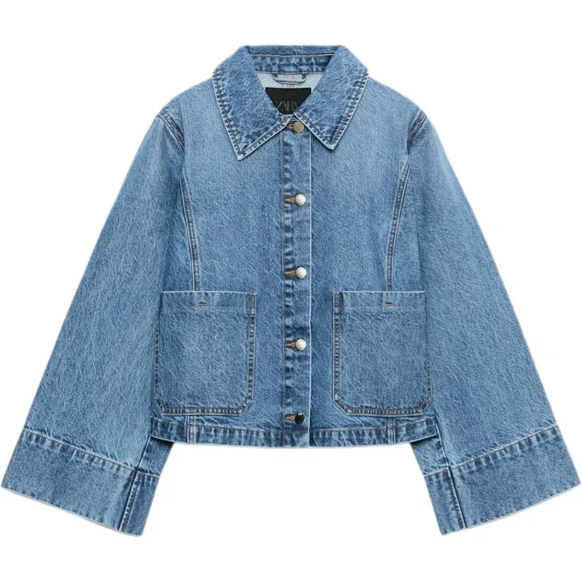 Женская джинсовая куртка с лацканами Medium Blue, ZARA