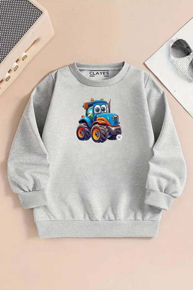 Детские свитшот для девочек с принтом Tractor Printed Sweetline, Gray