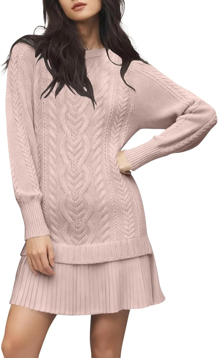 Женское платье-свитер с круглым вырезом Crewneck Long Sleeve, Pink