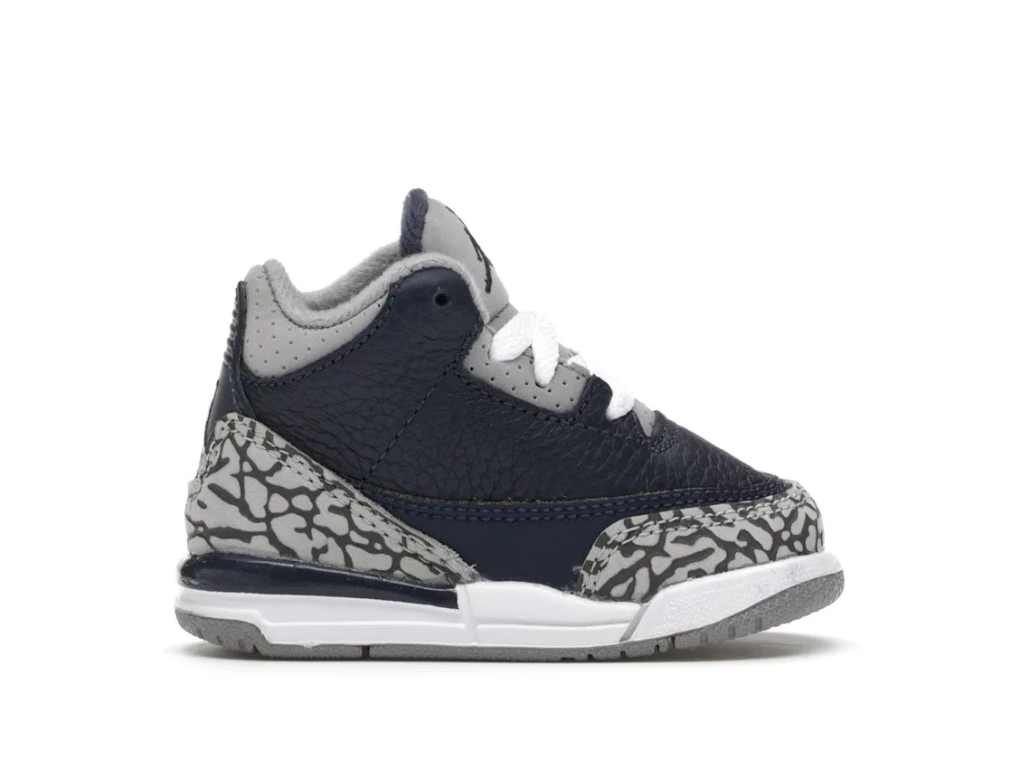 Детские кроссовки для мальчиков с принтом Jordan 3 Retro Georgetown (2021) (TD) Jordan, Midnight Navy Cement Grey-White