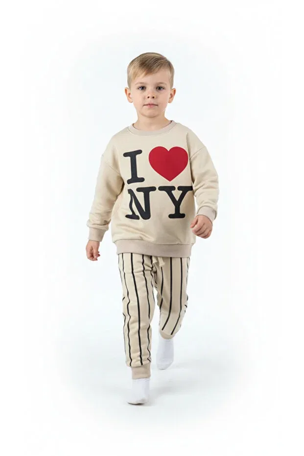 Детский комплект спортивного костюма с принтом Love ny striped tracksuit set Booni Jooni, Nude Color — фото 2