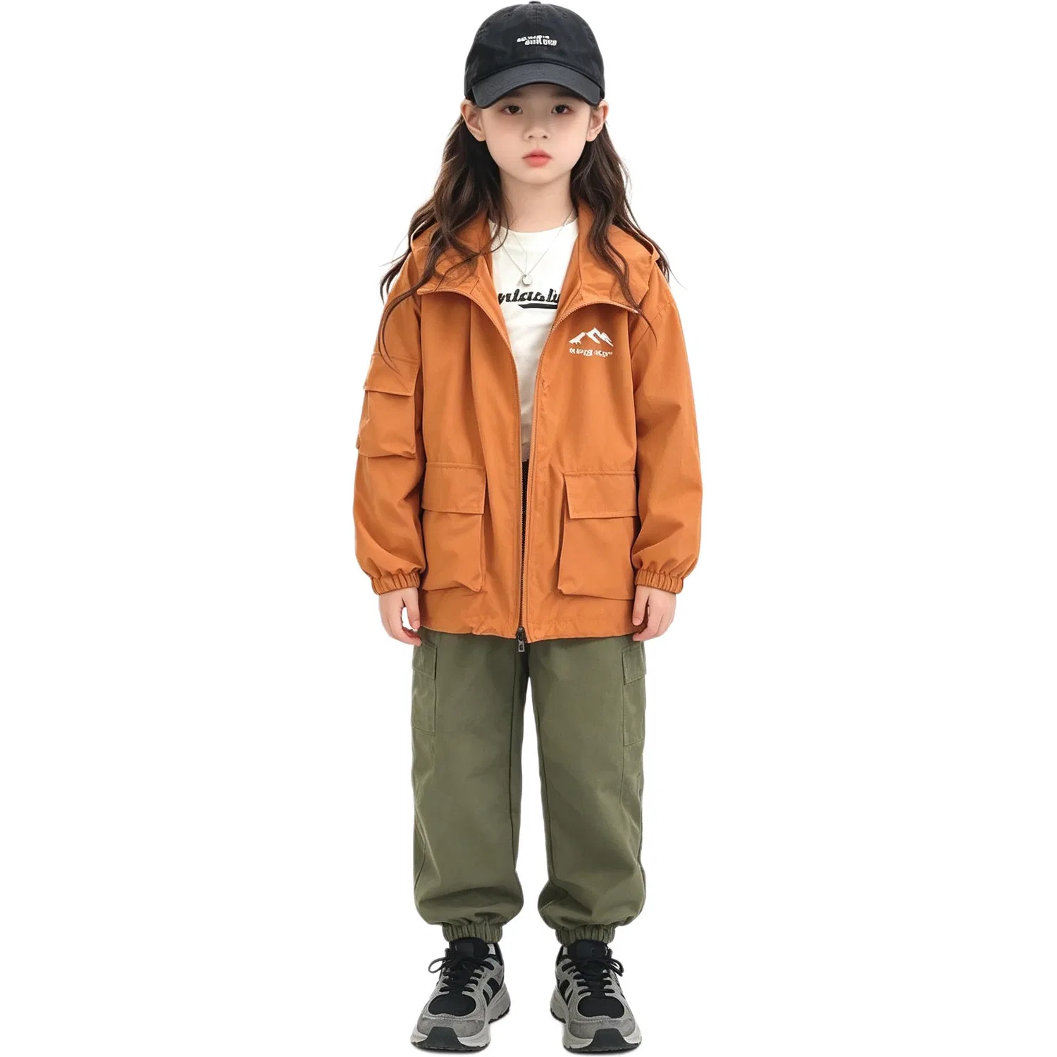 Детский спортивный комплект из куртки-ветровки и брюк карго, MADALLO, Black Windbreaker Jacket+Army Green Cargo Pants — фото 3