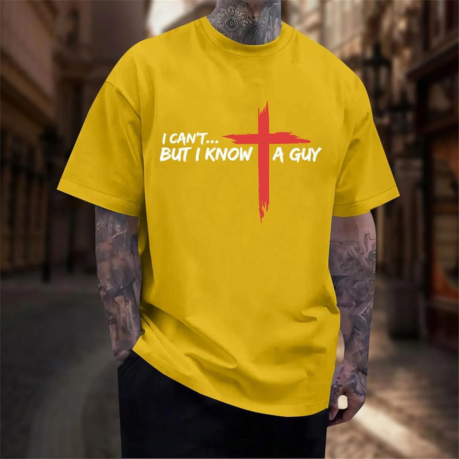 Мужская футболка с крестом Christian, Yellow — фото 2