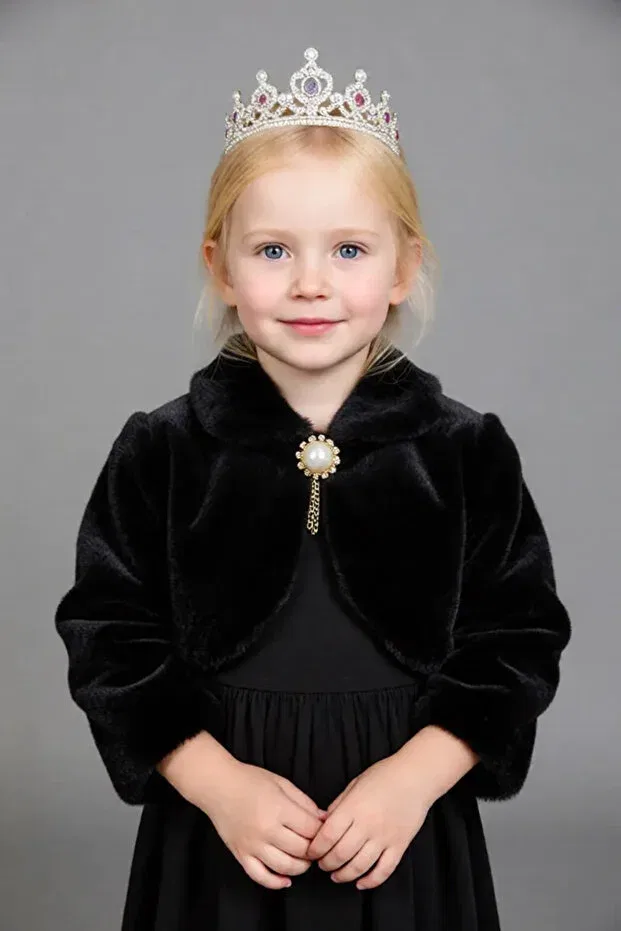 Детское болеро для девочек с длинным рукавом Plush Long Sleeve Girls' Bolero B9948 Ay Yılmaz, Black