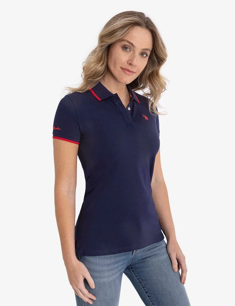 Женская футболка-поло U.S. Polo Assn. Tipped Solid, темно-синий/красный — фото 4