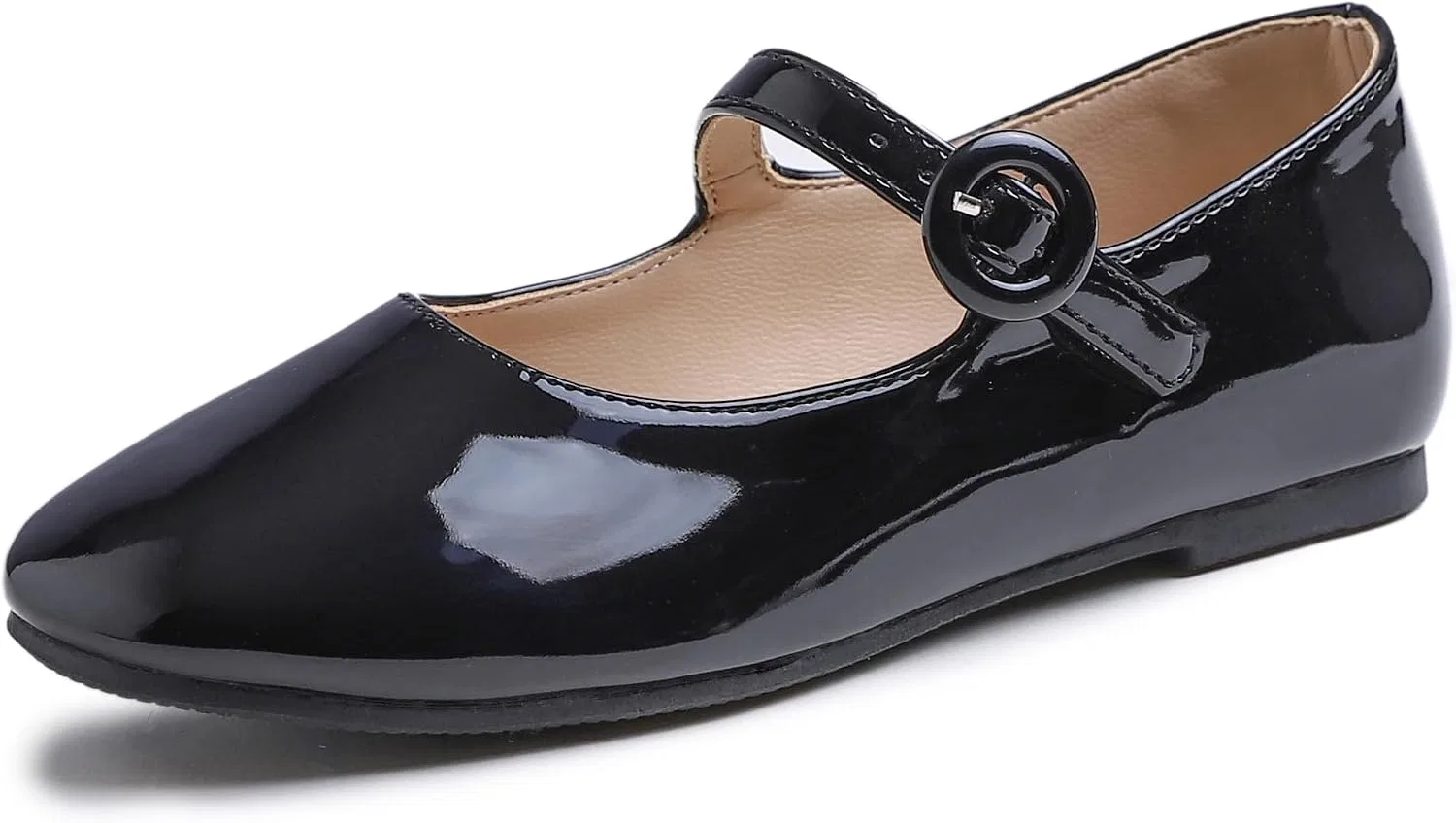 Детские туфли для девочек с пряжкой FEVERSOLE, Vegan Leather Buckle Patent Black