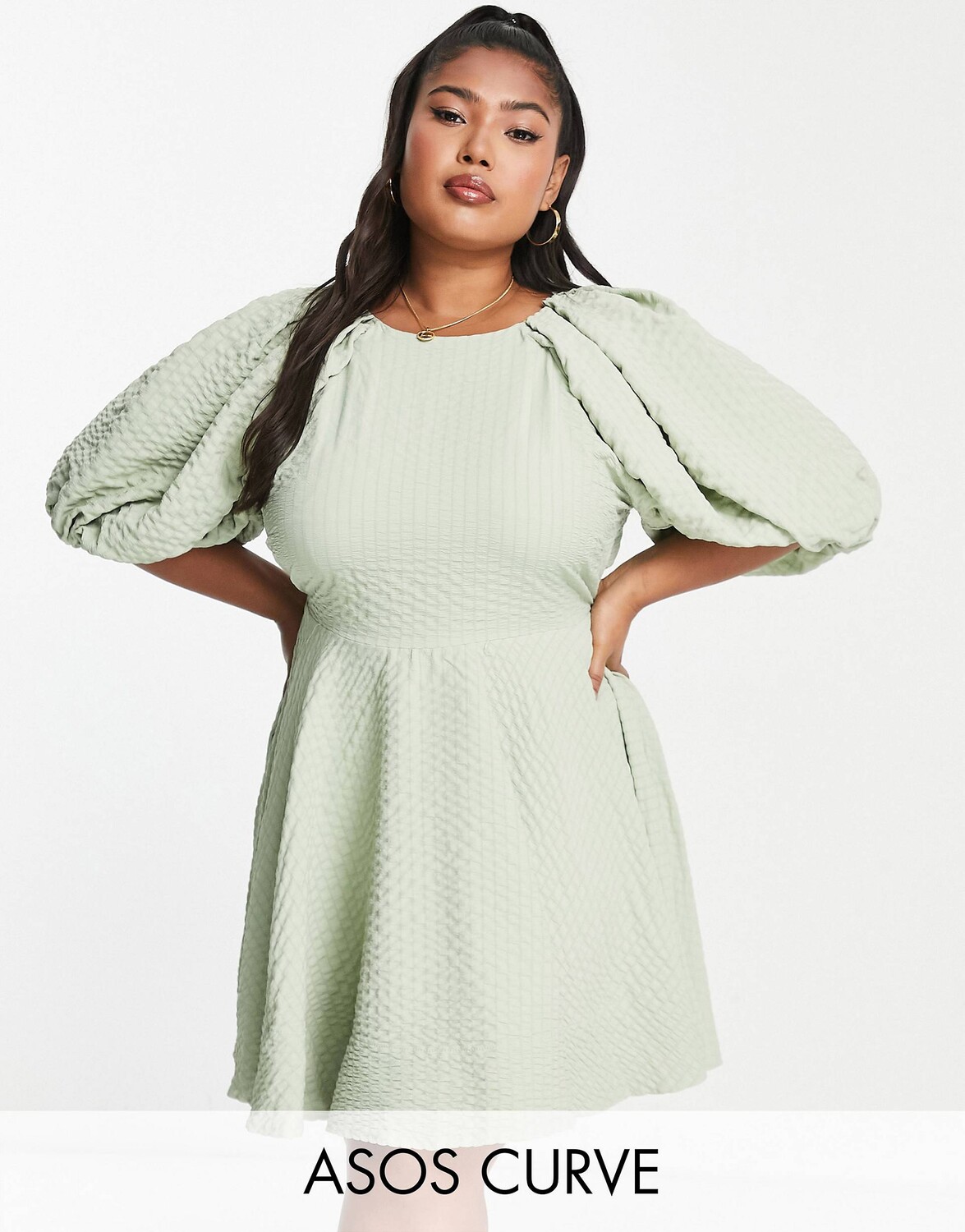 

Платье мини с пышными рукавами и открытой спиной ASOS DESIGN Curve