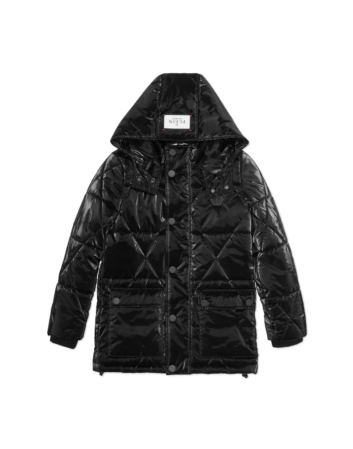 Детская куртка пуховик с капюшоном Puffer Jacket Hexagon PHILIPP PLEIN, черный