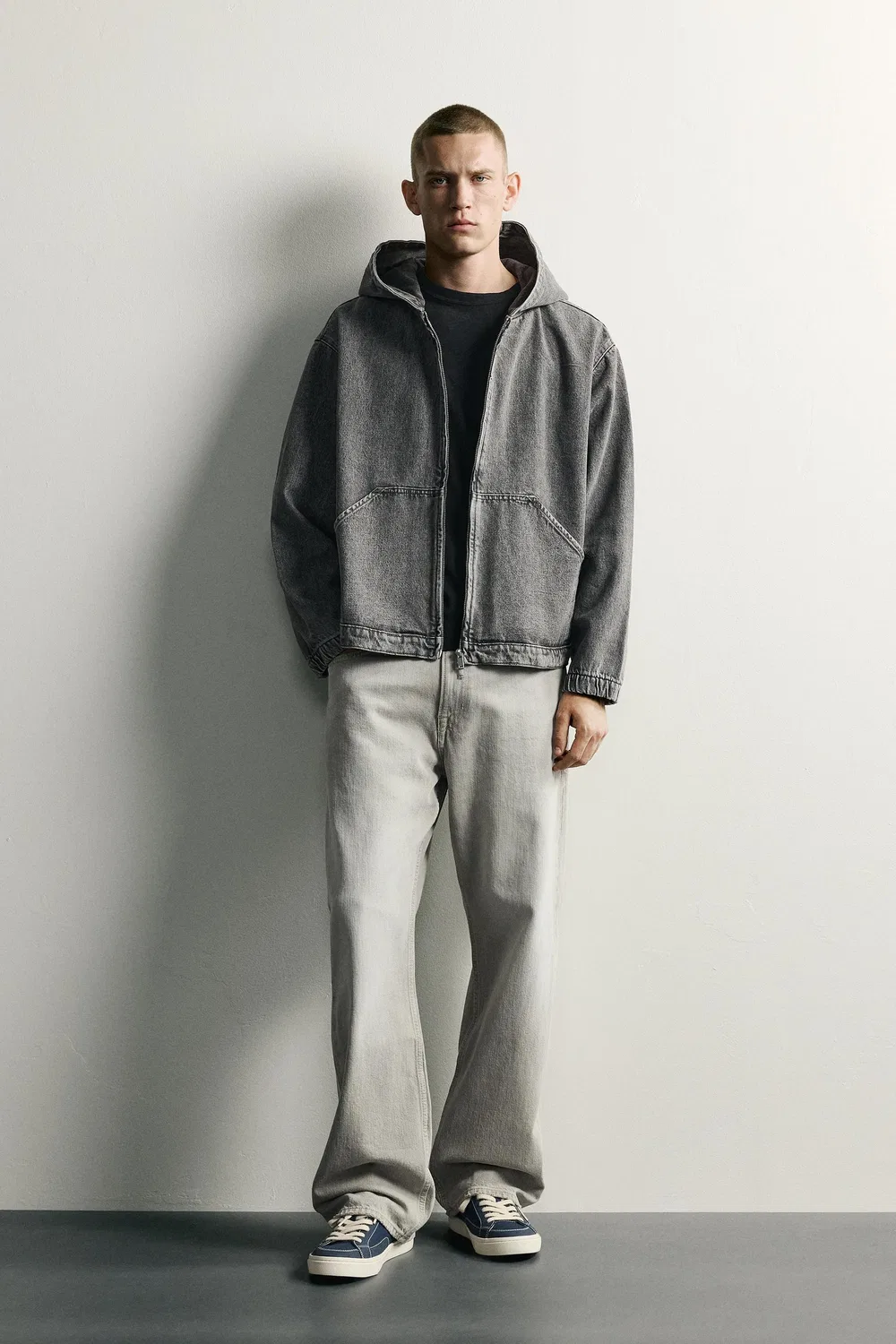 Джинсовая куртка свободного кроя с капюшоном ZARA, Grey