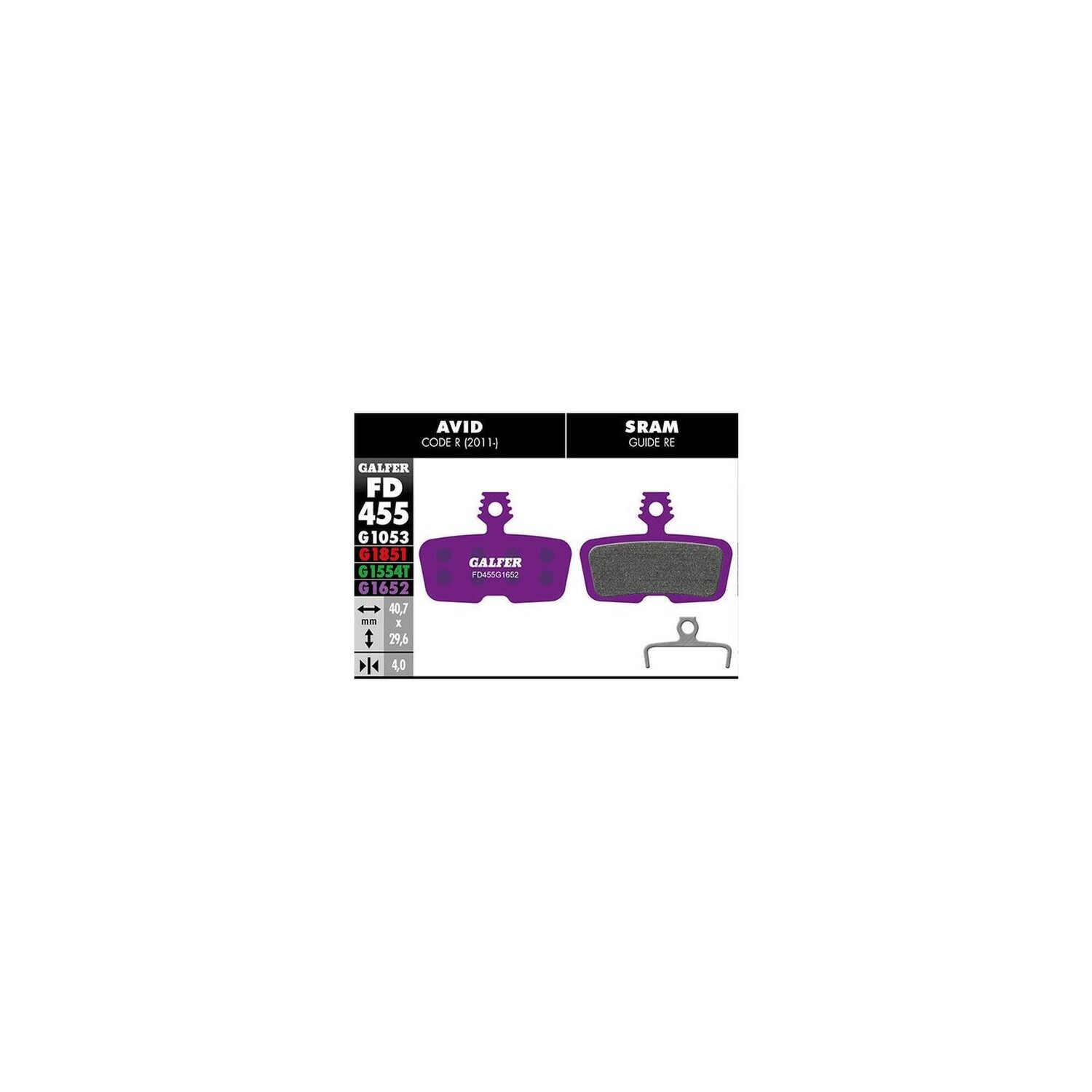 

Тормозная колодка E-Bike G1652 Avid Code - Purple GALFER BIKE, черный