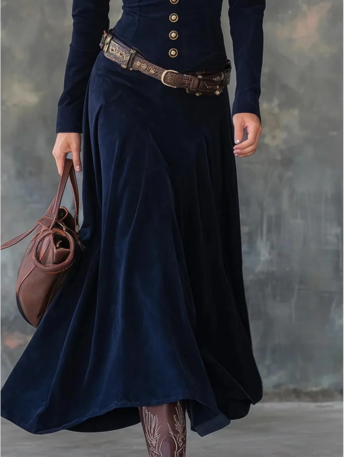 Женское платье макси из вельвета с поясом Casual, Blue — фото 2