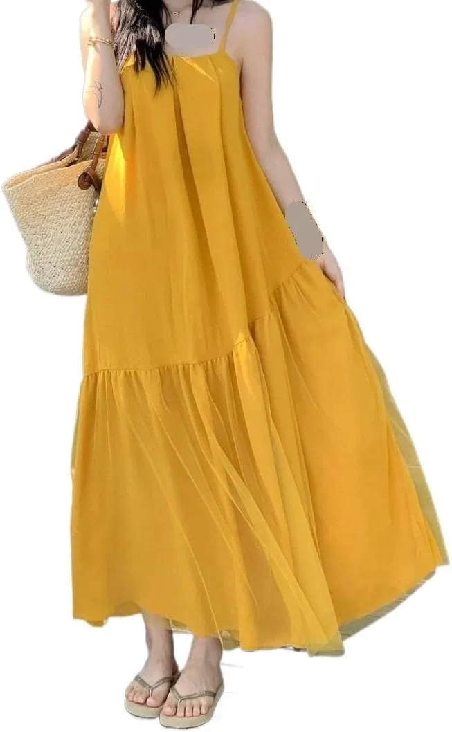 Женское длинное ками-платье с открытой спиной, Yellow