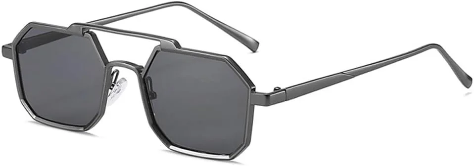 

Ретро солнцезащитные очки с двойными перемычками, многоугольные металлические, женские, с защитой от УФ-излучения UV400, мужские солнцезащитные очки HDUBFY, Gun Grey