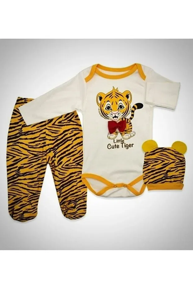 Детский комплект для новорожденных с принтом Cute tiger Özgün Baby, Yellow White — фото 2