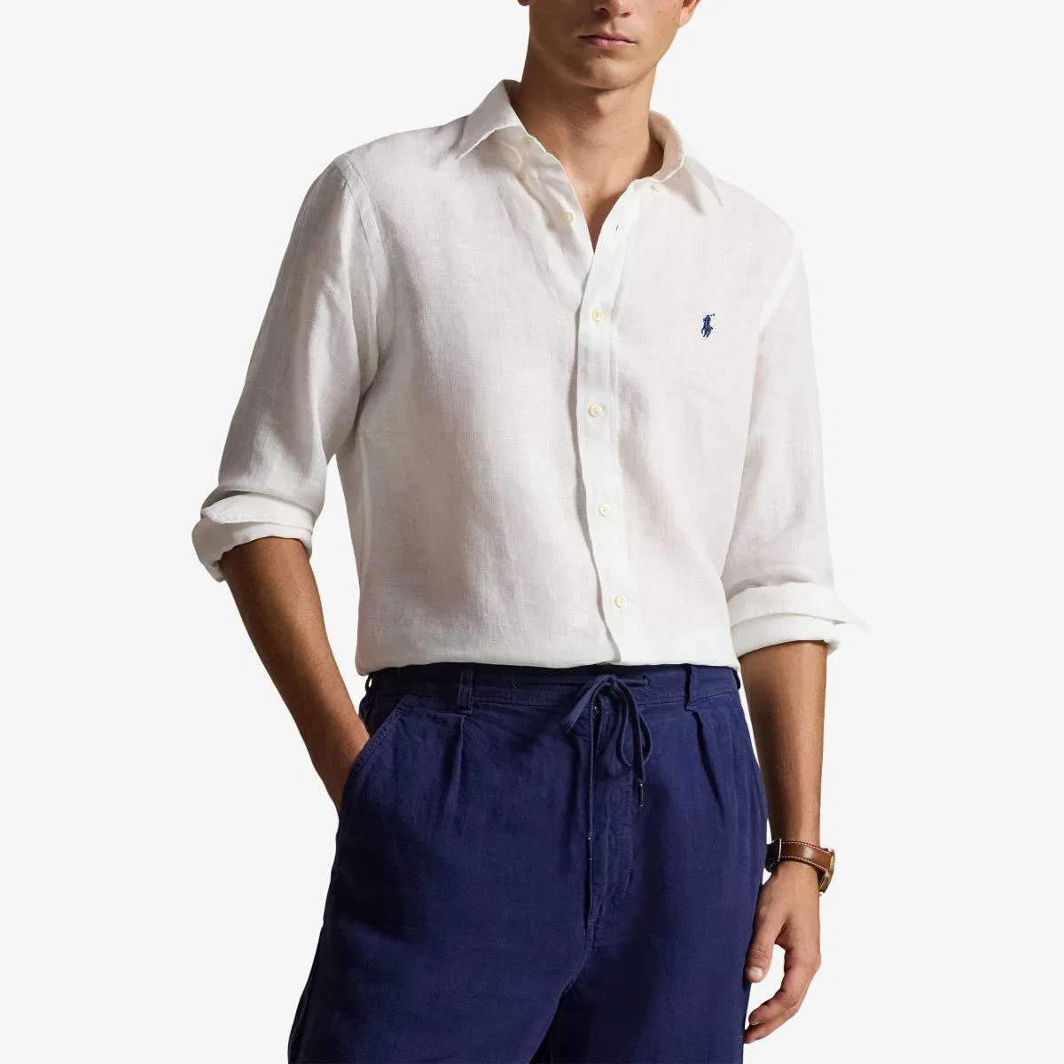 Льняная рубашка с вышитым логотипом Polo Ralph Lauren, белый — фото 3