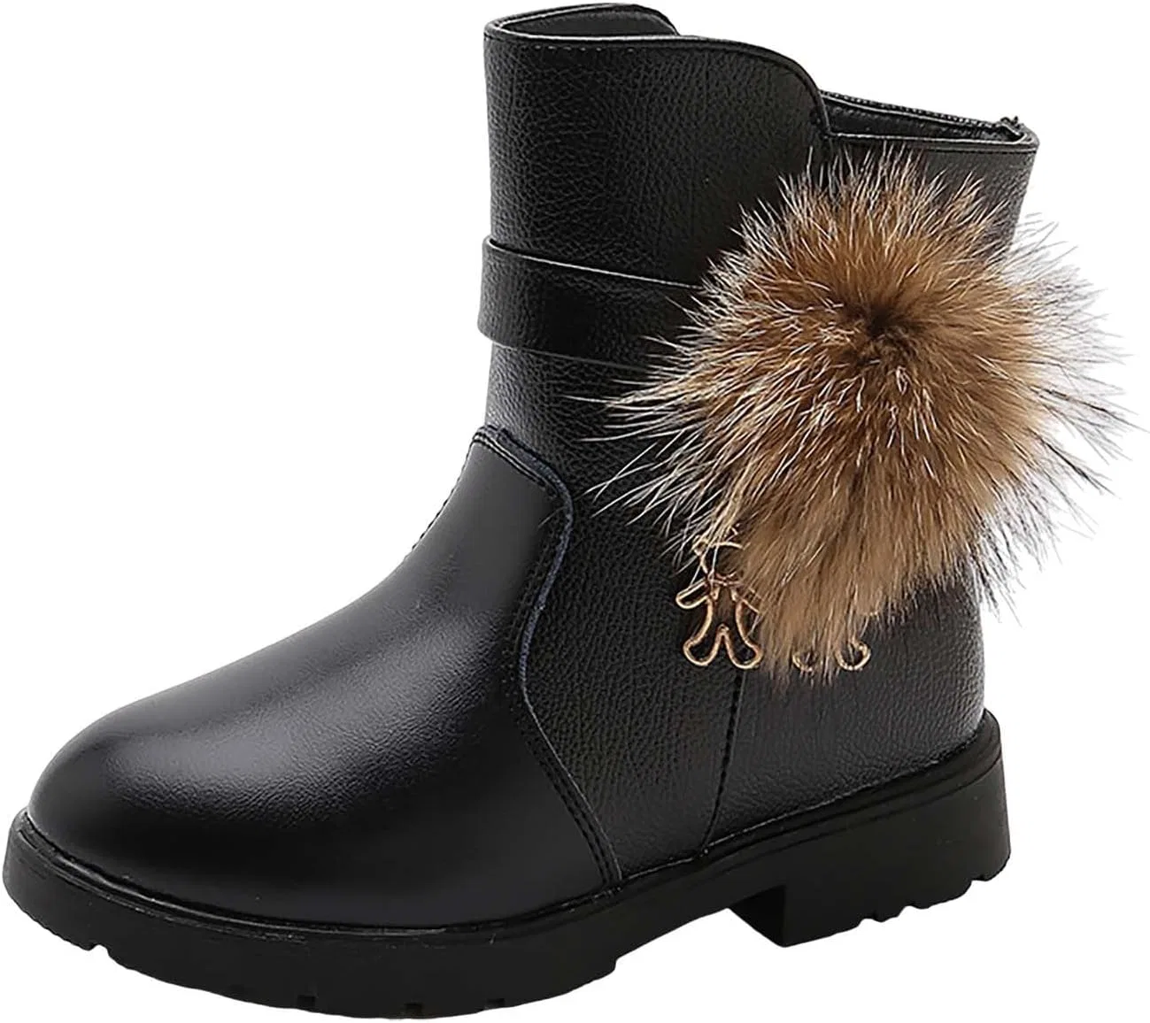 Детские сапоги для девочек с боковой молнией, из PU-кожи, зимние, Black
