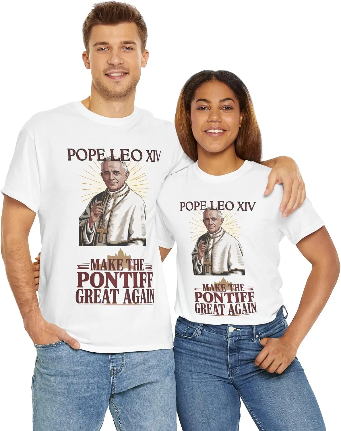 Женская футболка с принтом Pope Leo XIV, White
