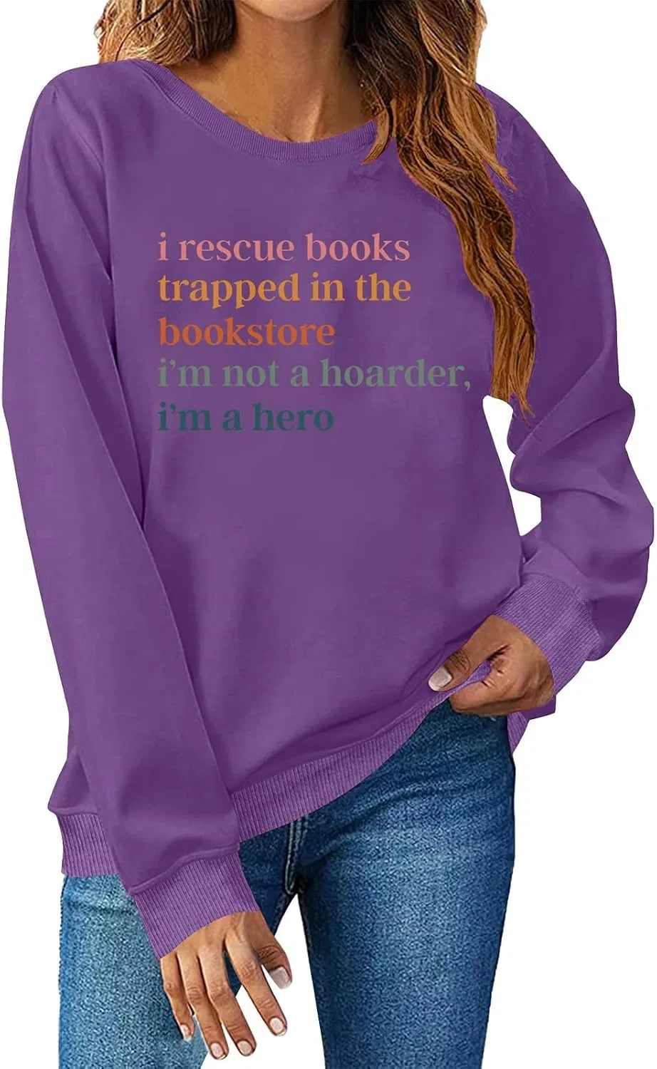 Женское худи с принтом Rescuce Books Trapped In The Bookstore I'm Not A Hoarder I'm A Hero, фиолетовый — фото 2
