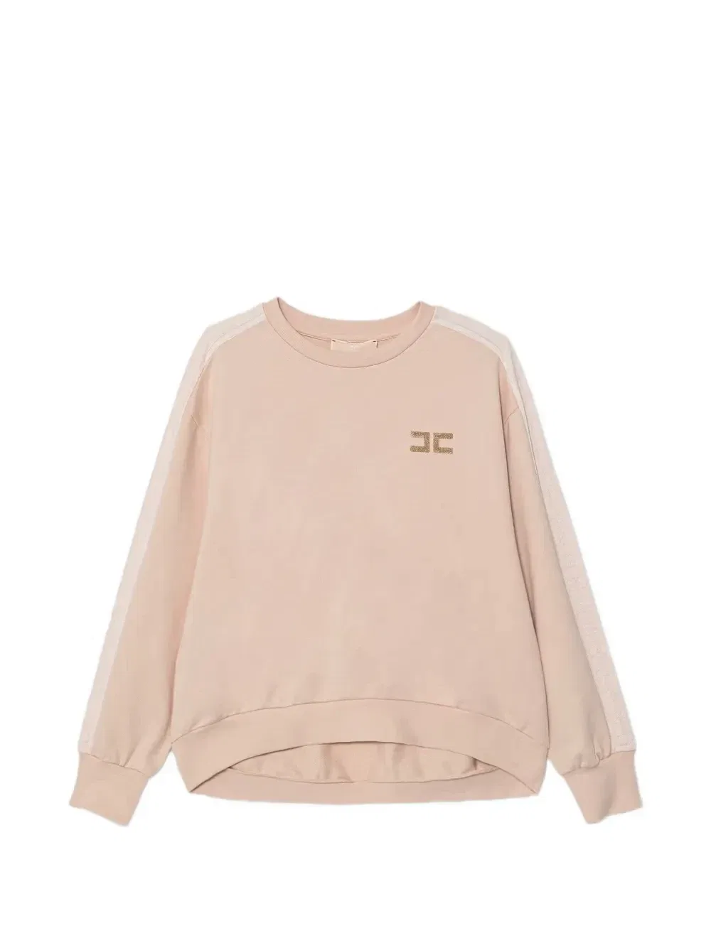 Джемпер с полосками по бокам и логотипом на бляшке Elisabetta Franchi Kids, бежевый
