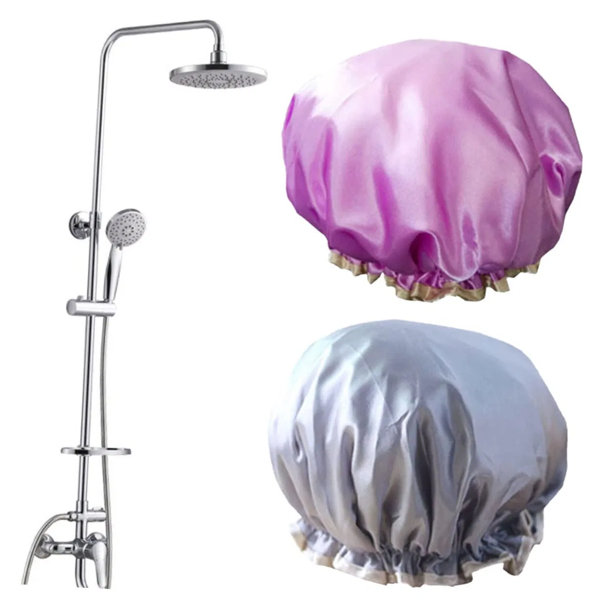 Шапочка для душа Minkissy 2 шт, 27x11 см, розовый+серый