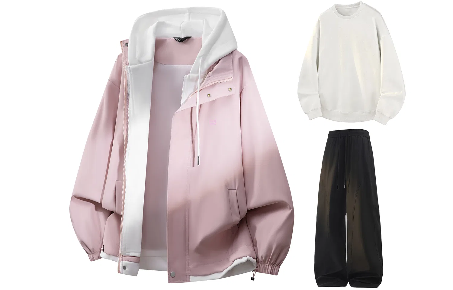Женский комплект из ветровки и брюк Pink+White+Black MIIOW