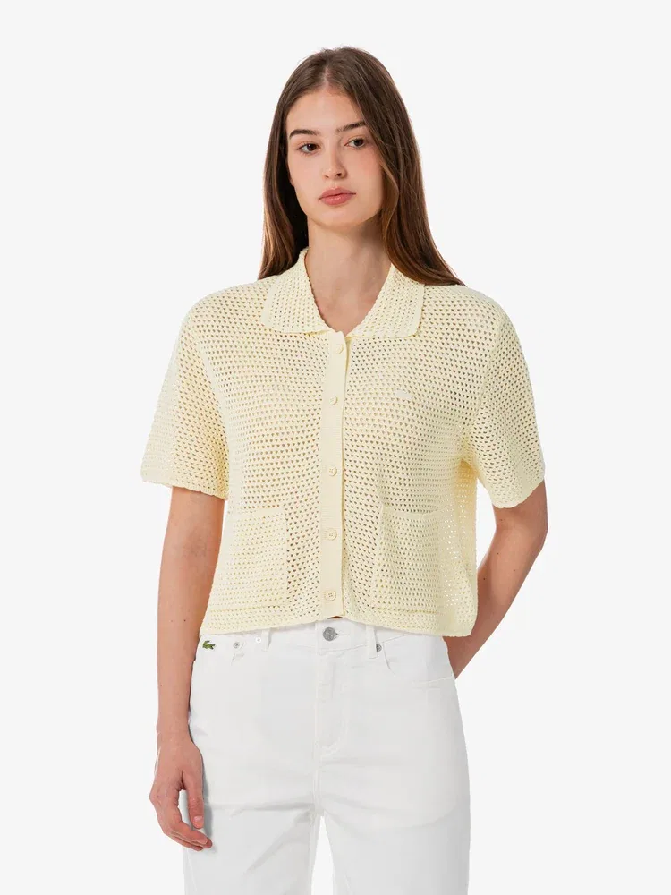 Кардиган LACOSTE Ivory, вязаный женский, с коротким рукавом — фото 4