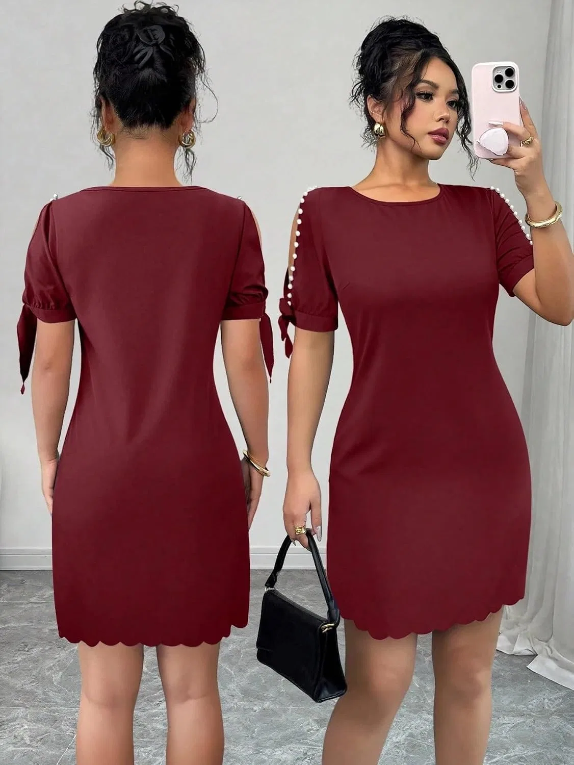 Женское платье с завышенной талией A-line цветблок, Dark Red — фото 4