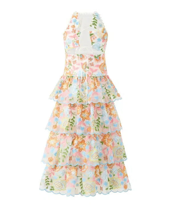 Детское платье для девочек с вышивкой Bianca Embroidered Frill Maxi Dress Marlo Kids, Floral — фото 2