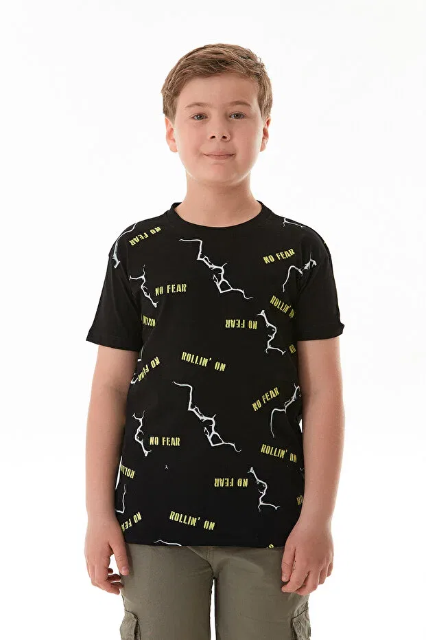Детская футболка для мальчиков с принтом No Fear Printed Fulla Moda, Черный