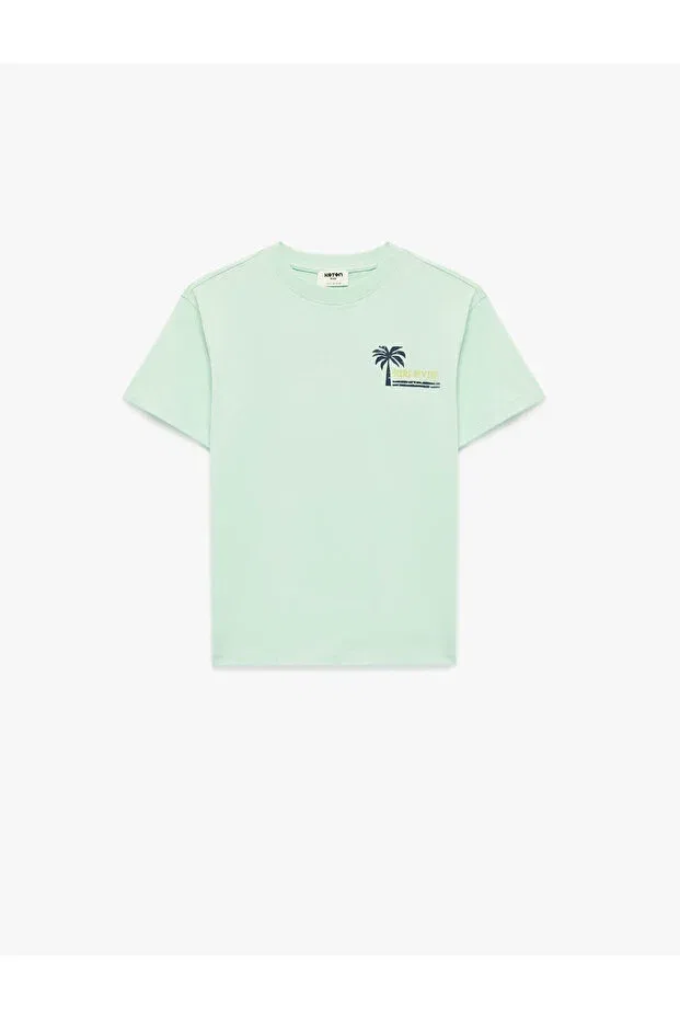 Детская футболка для мальчиков с коротким рукавом Palm Printed Short Sleeve Crew Neck Cotton T-Shirt Koton, Green — фото 3