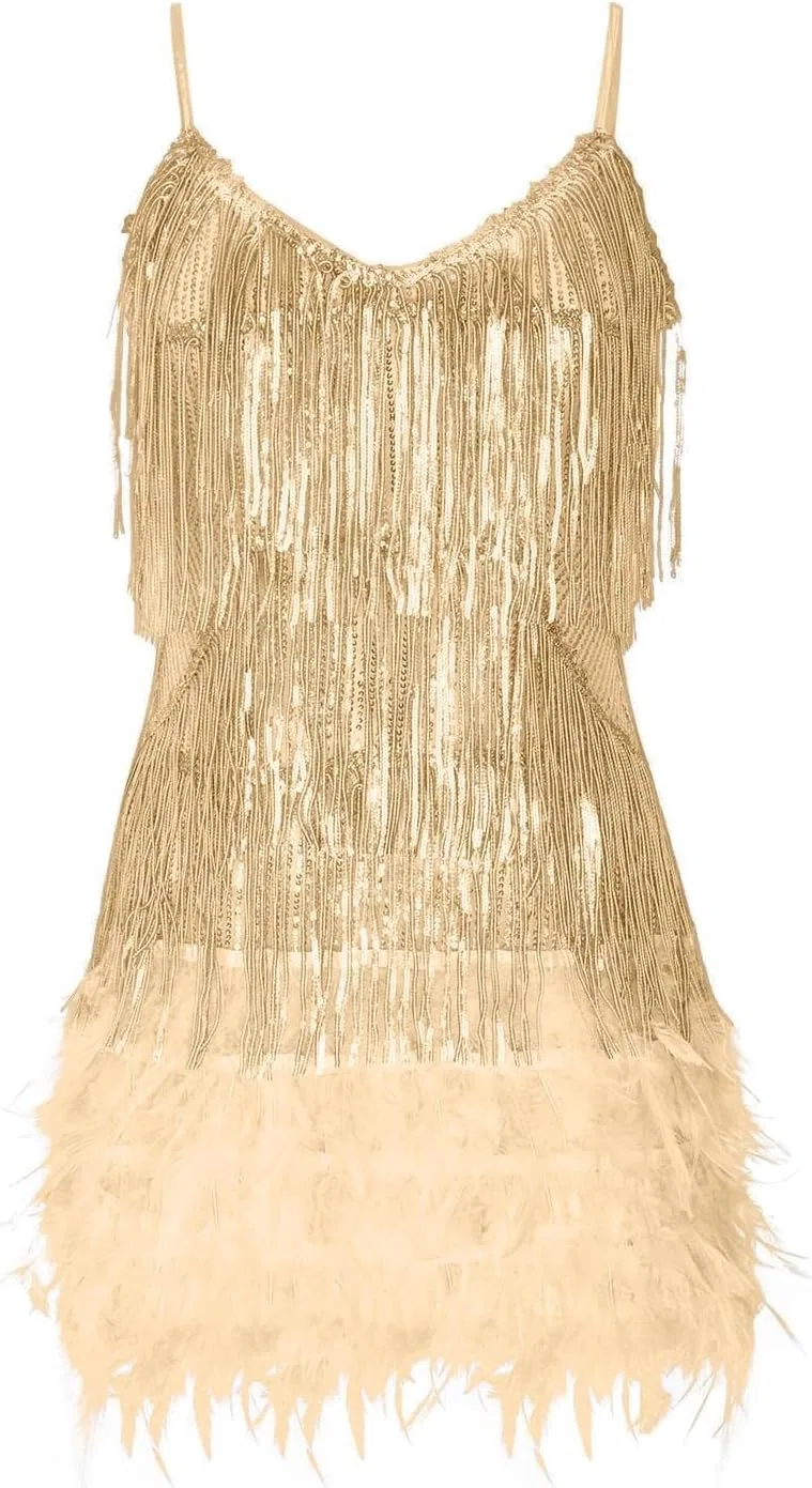 Женское платье с блестками и бахромой Vintage 20s Gatsby, Gold — фото 3
