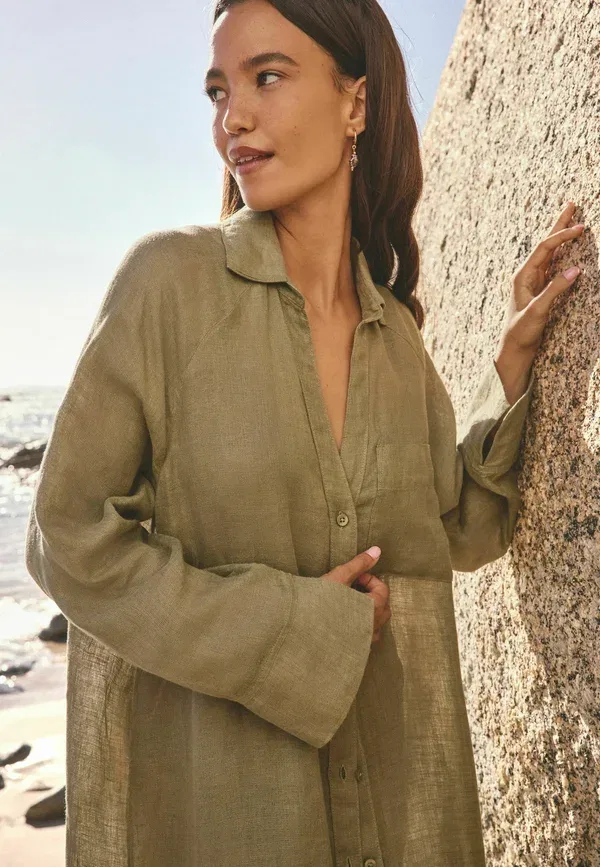 Рубашка из льна Beach accessory Next Khaki Green, зеленый/хаки