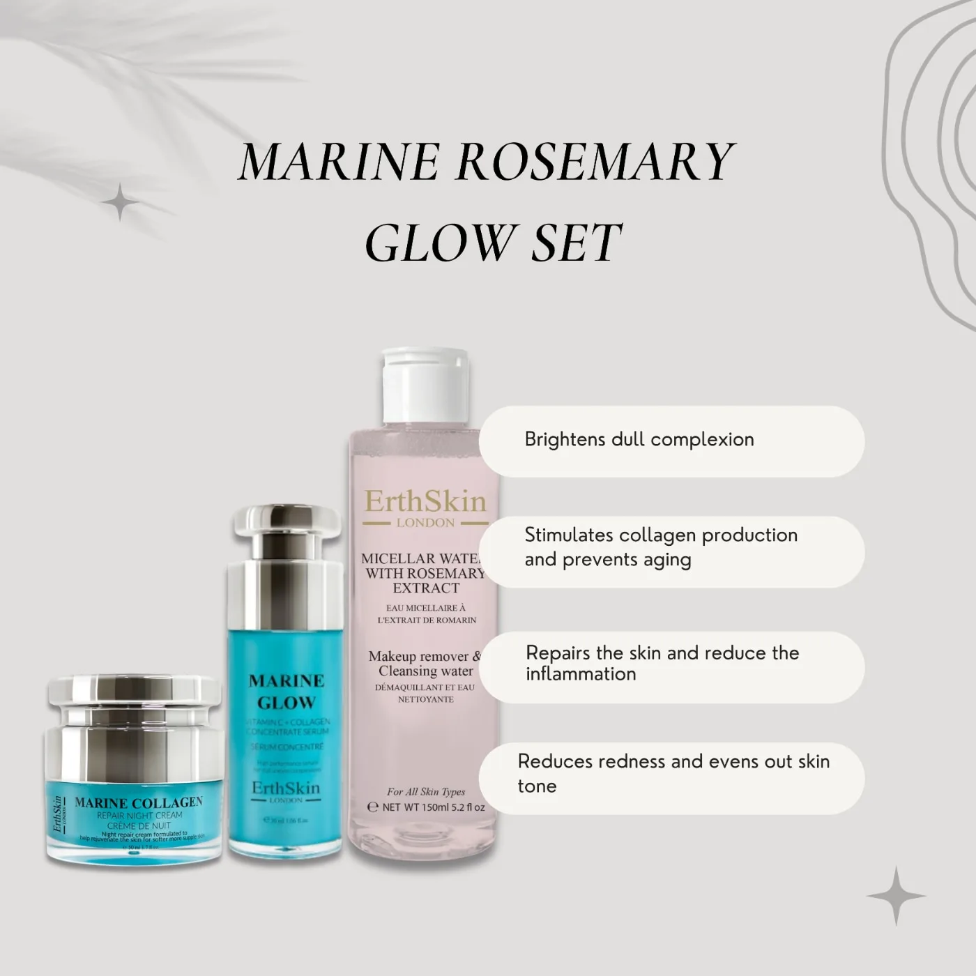 Набор для ухода за лицом Rosemary Glow Marine Trio Erthskin London, 1 шт — фото 2