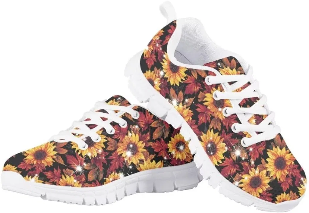 Детские кроссовки на шнуровке с дышащим верхом Pinupub, Maple Leaves Sunflowers — фото 4