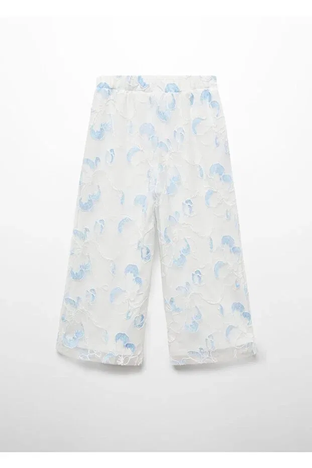 Детские брюки для девочек из тюля Embroidered tulle pants Mango Kids, Off White — фото 3