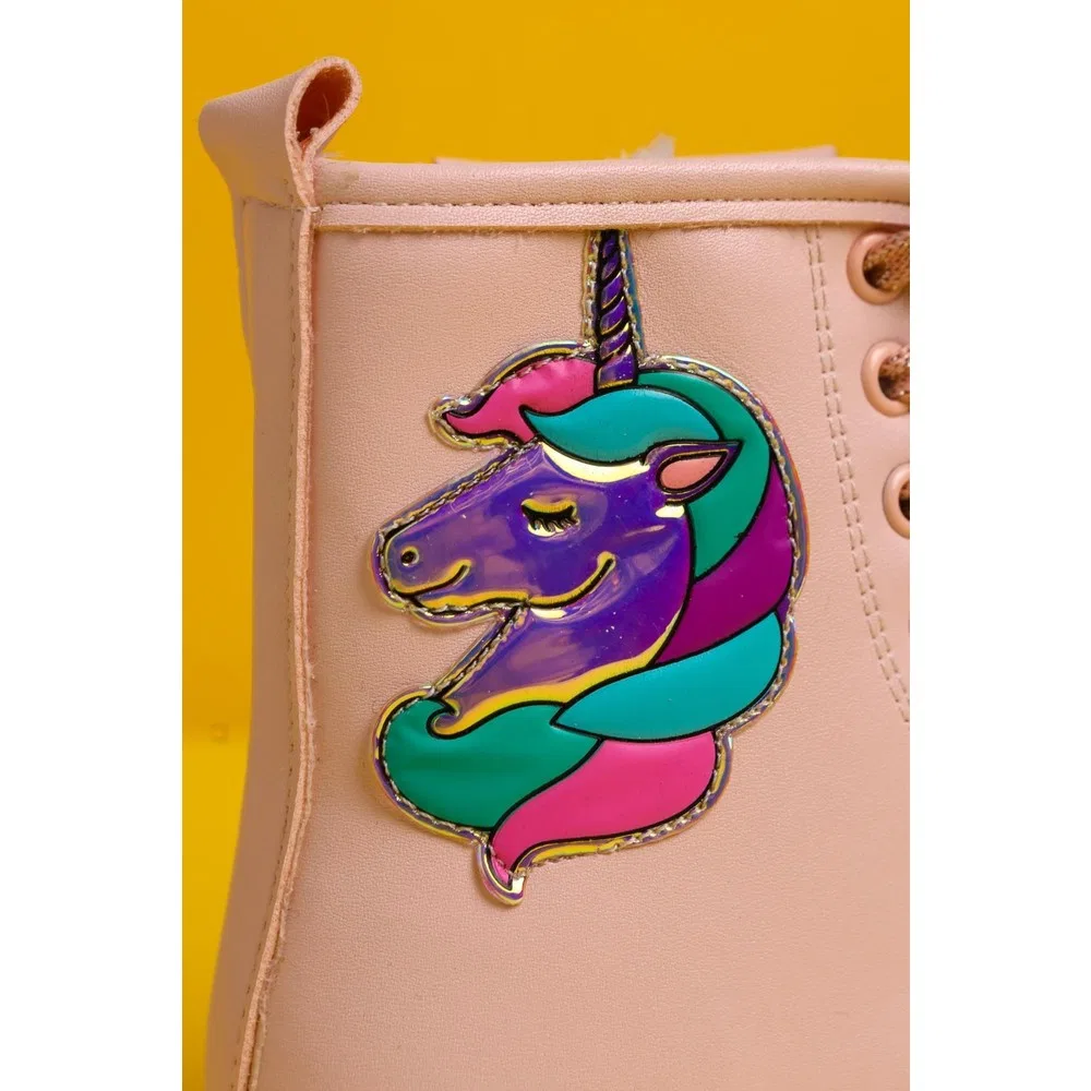 Детские ботинки с аппликацией единорога на шнуровке, Pudra Unicorn Patchli Limoya — фото 2
