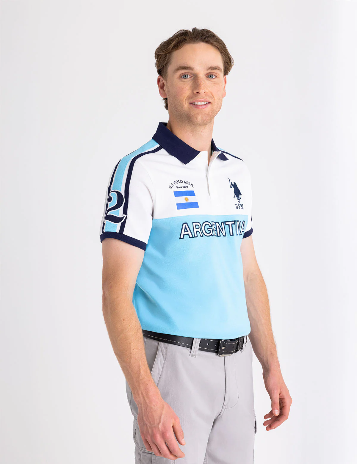 

Футболка-поло U.S. Polo Assn Argentina Color Block Pique, голубой