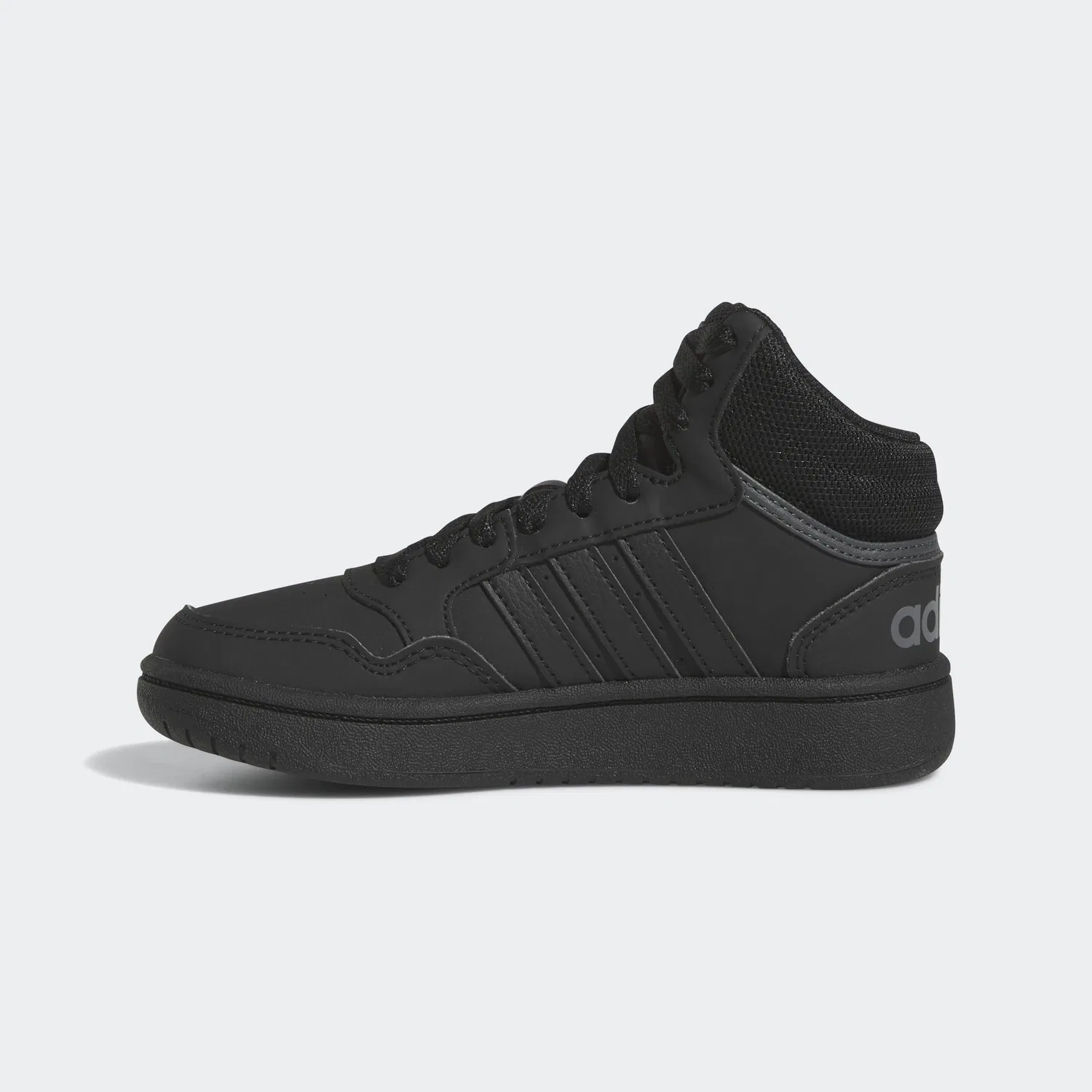 Детские кроссовки для мальчиков и девочек с поддержкой Hoops 3.0 Mid K Adidas, Core Black Core Black Grey Six — фото 2