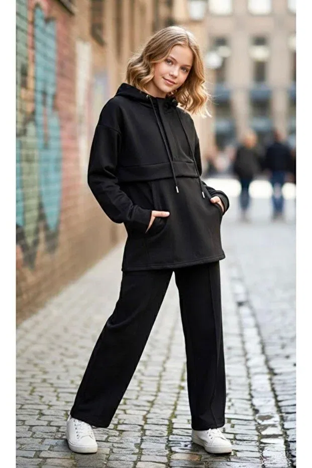 Детский для девочек спортивный костюм хлопковый Pantulux, Black — фото 4