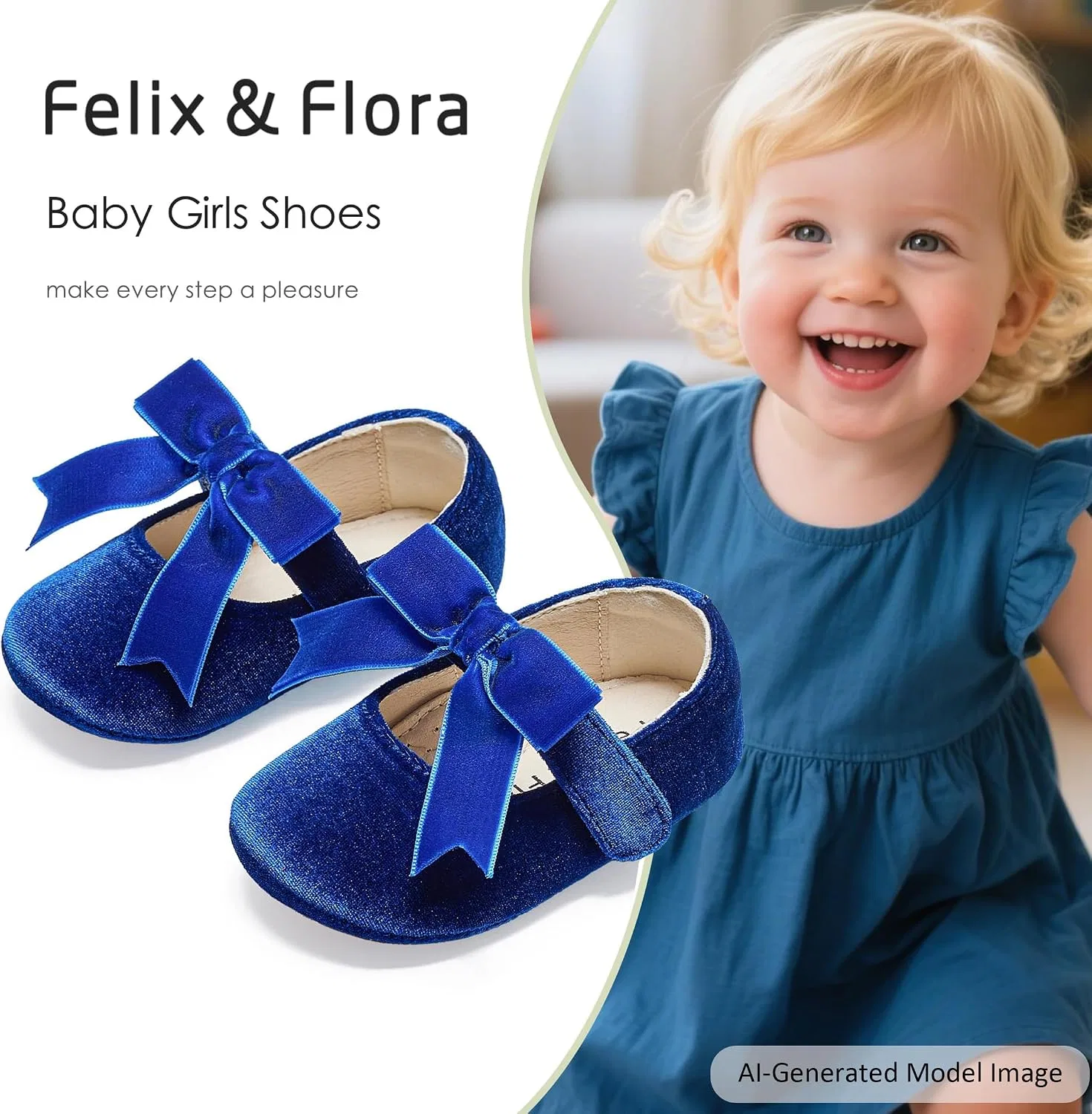 Детские балетки для девочек с мягкой подошвой Felix & Flora, Navy Blue — фото 4