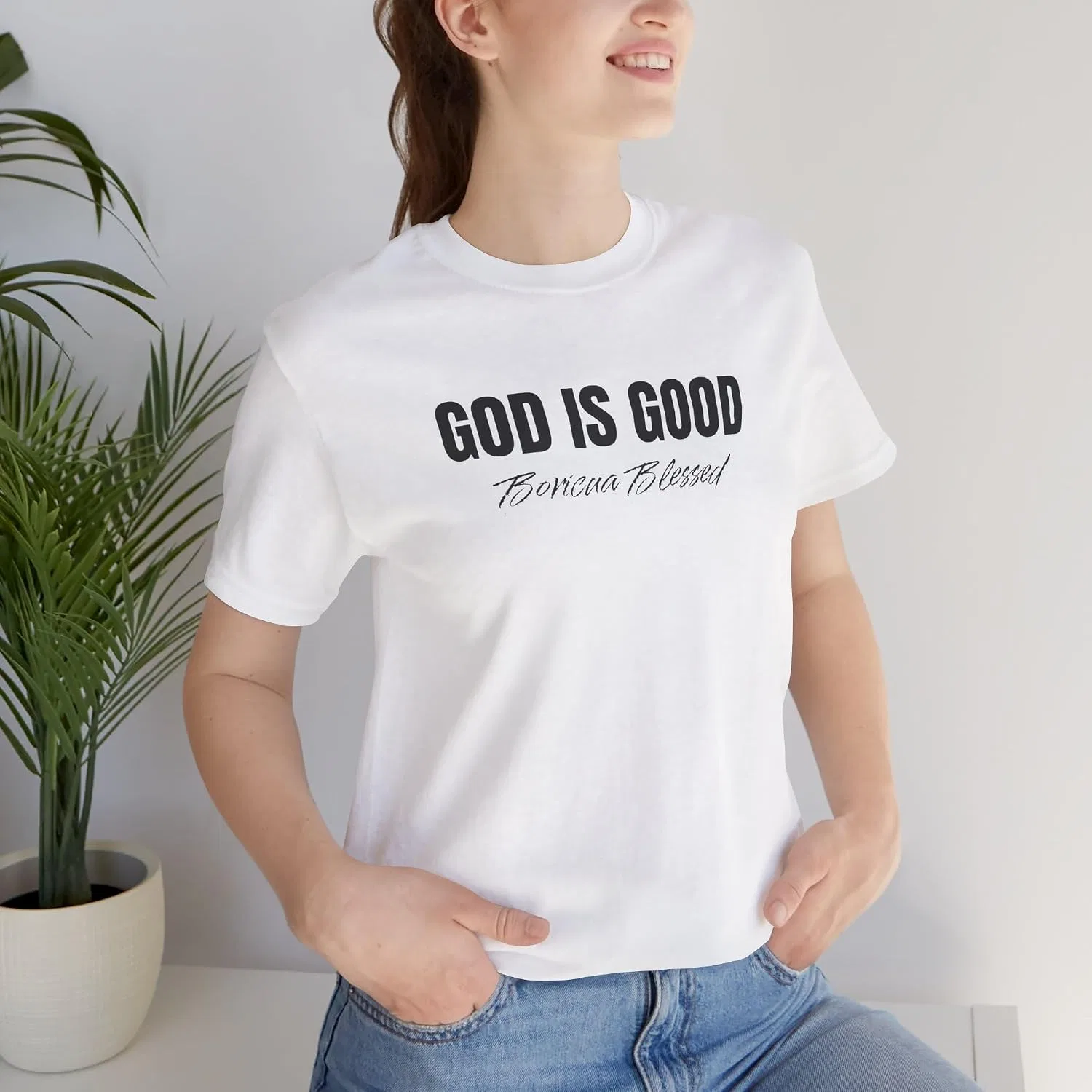 Женская футболка с принтом God Is Good Boricua Blessed Bella+canvas, White — фото 2